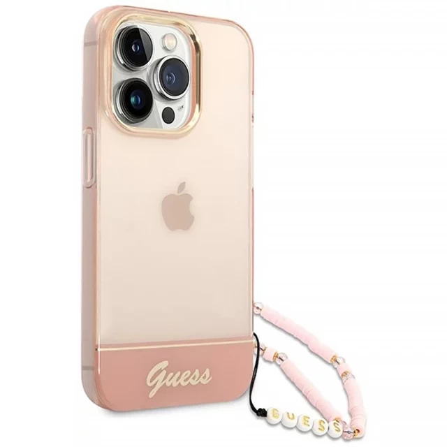 Чохол Guess Translucent Pearl Strap для iPhone 14 Pro Max Pink (GUHCP14XHGCOHP)