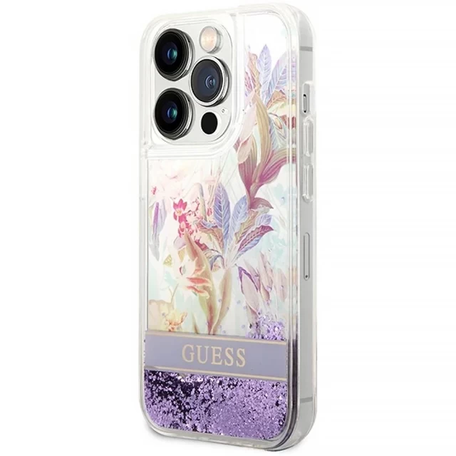 Чехол Guess Flower Liquid Glitter для iPhone 14 Pro Max Purple (GUHCP14XLFLSU)