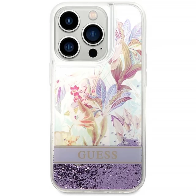 Чехол Guess Flower Liquid Glitter для iPhone 14 Pro Max Purple (GUHCP14XLFLSU)