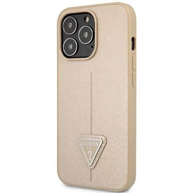 Чехол Guess Saffiano Triangle Logo для iPhone 14 Pro Max Beige (GUHCP14XPSATLE)