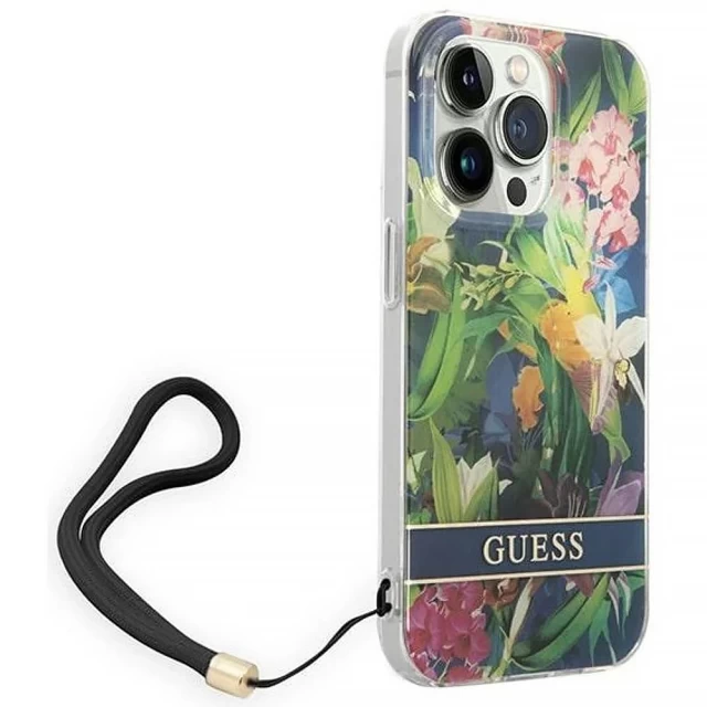 Чохол Guess Flower Strap для iPhone 14 Pro Max Blue (GUOHCP14XHFLSB)