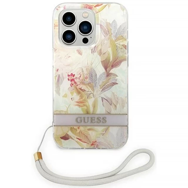Чохол Guess Flower Strap для iPhone 14 Pro Max Purple (GUOHCP14XHFLSU)