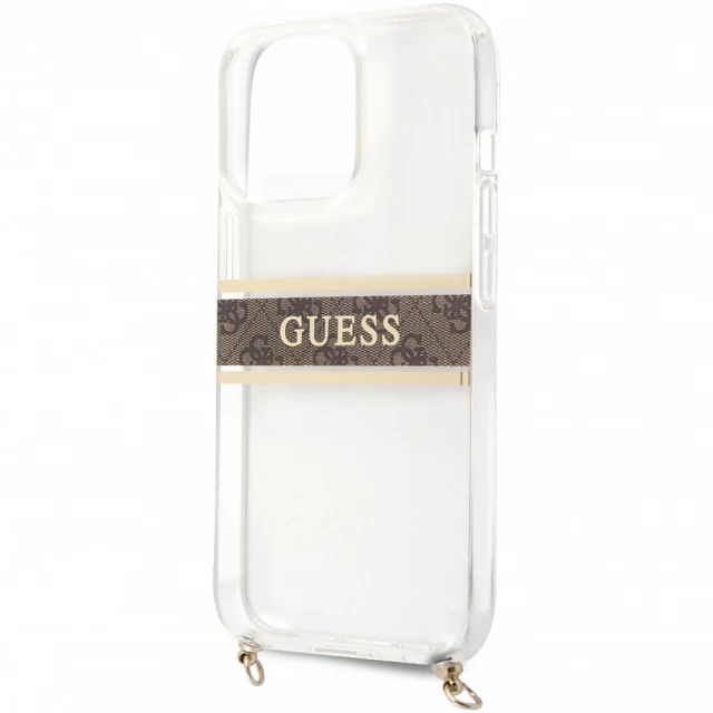 Чохол Guess 4G Brown Strap Gold Chain для iPhone 13 Pro Max Transparent (GUHCP13XKC4GBGO)