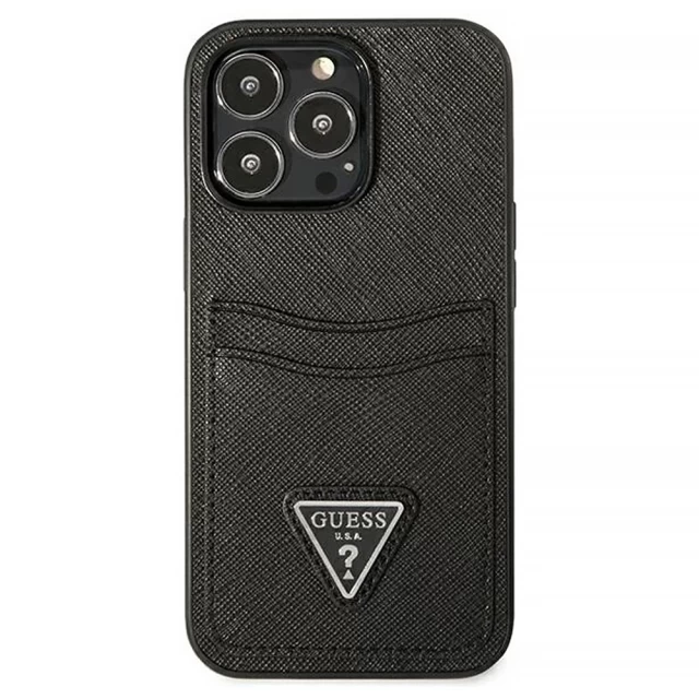 Чохол Guess Saffiano Triangle Logo Cardslot для iPhone 13 Pro Max Black (GUHCP13XPSATPK)