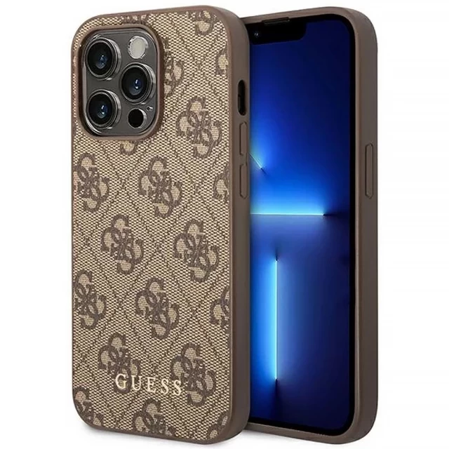 Чохол Guess 4G Metal Gold Logo для iPhone 14 Pro Brown (GUHCP14LG4GFBR)