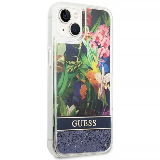 Чохол Guess Flower Liquid Glitter для iPhone 14 Blue (GUHCP14SLFLSB)