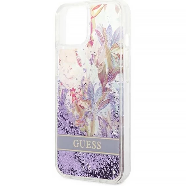 Чехол Guess Flower Liquid Glitter для iPhone 14 Purple (GUHCP14SLFLSU)