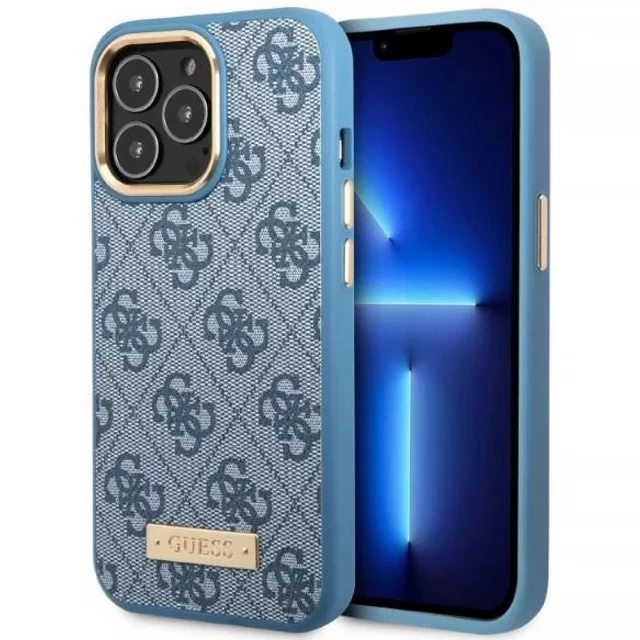 Чехол Guess 4G Logo Plate для iPhone 13 Pro Blue with MagSafe (GUHMP13LU4GPRB)