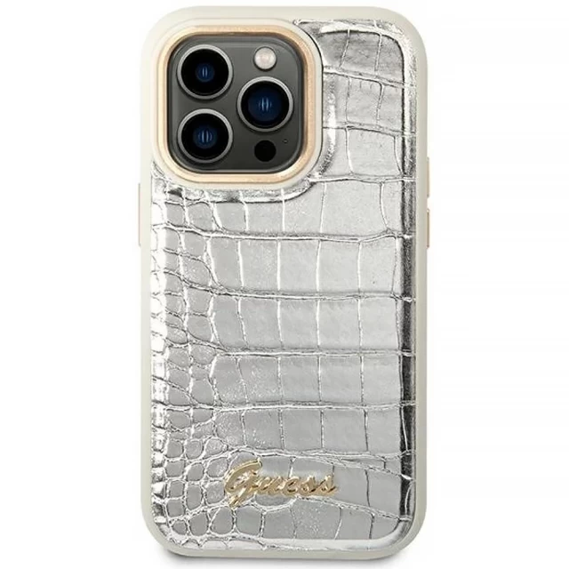 Чохол Guess Croco Collection для iPhone 14 Pro Silver (GUHCP14LHGCRHS)