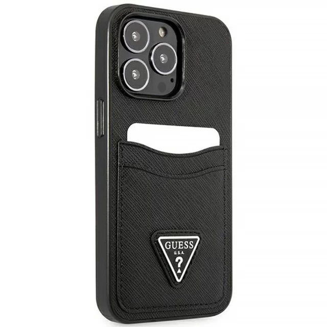 Чехол Guess Saffiano Triangle Logo Cardslot для iPhone 13 Pro Black (GUHCP13LPSATPK)