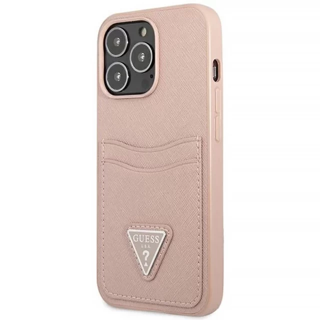 Чехол Guess Saffiano Triangle Logo Cardslot для iPhone 13 Pro Pink (GUHCP13LPSATPP)