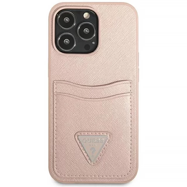 Чехол Guess Saffiano Triangle Logo Cardslot для iPhone 13 Pro Pink (GUHCP13LPSATPP)