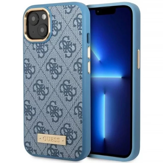 Чохол Guess 4G Logo Plate для iPhone 13 Blue with MagSafe (GUHMP13MU4GPRB)