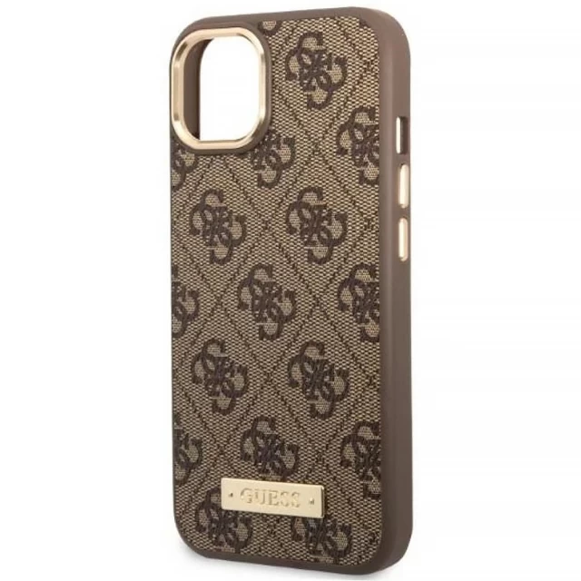 Чехол Guess 4G Logo Plate для iPhone 13 Brown with MagSafe (GUHMP13MU4GPRW)