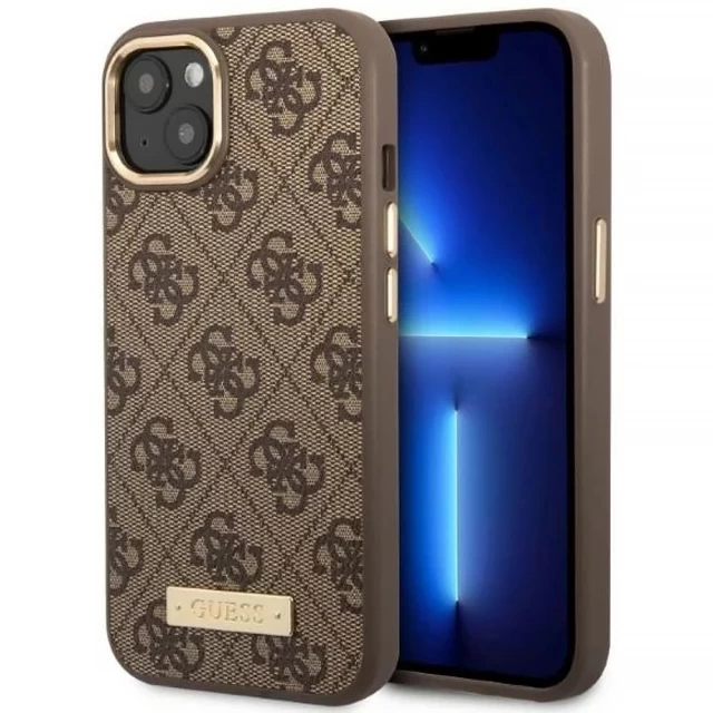 Чехол Guess 4G Logo Plate для iPhone 13 Brown with MagSafe (GUHMP13MU4GPRW)