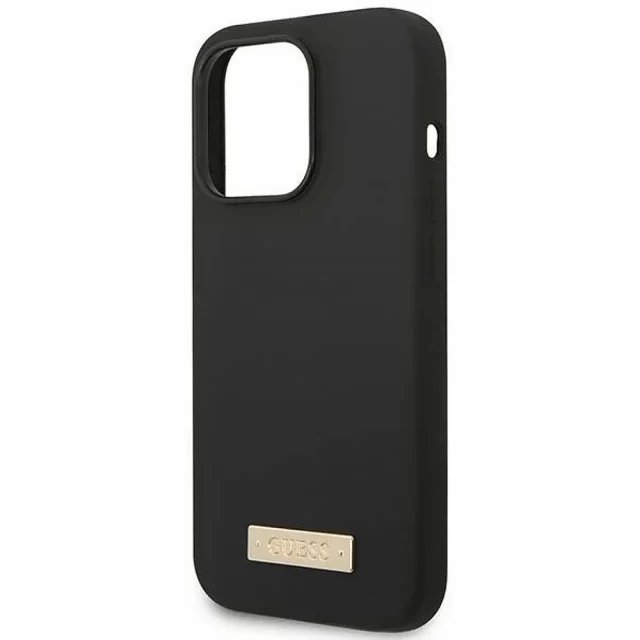 Чохол Guess Silicone Logo Plate для iPhone 14 Pro Black with MagSafe (GUHMP14LSBPLK)