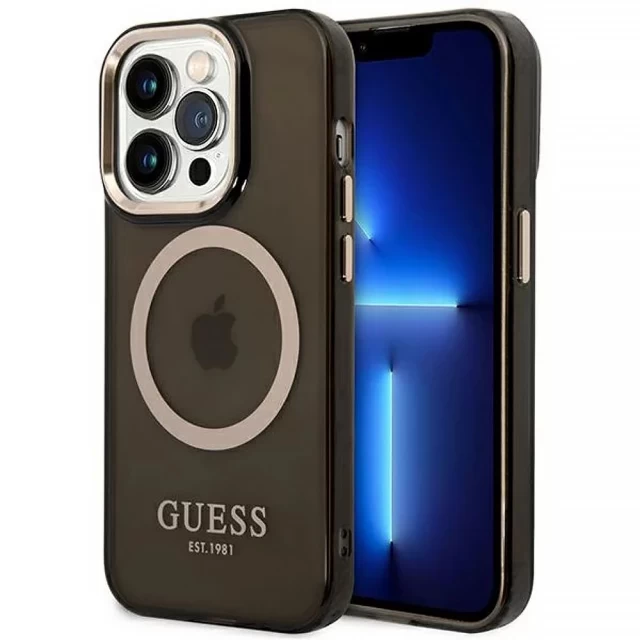 Чохол Guess Gold Outline Translucent для iPhone 14 Pro Black with MagSafe (GUHMP14LHTCMK)