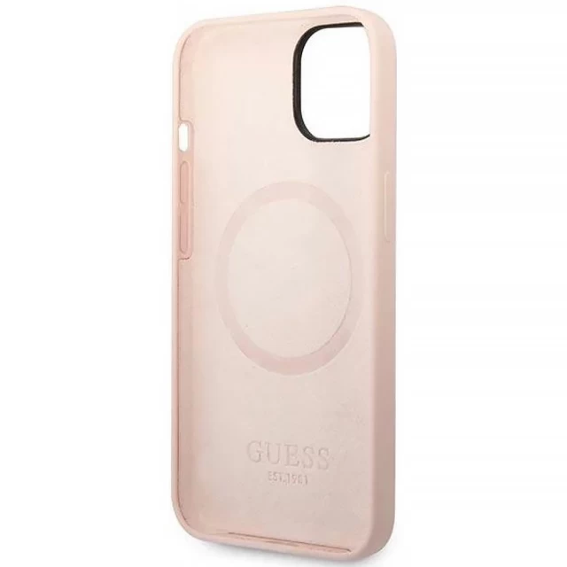 Чохол Guess Silicone Logo Plate для iPhone 14 Plus Pink with MagSafe (GUHMP14MSBPLP)