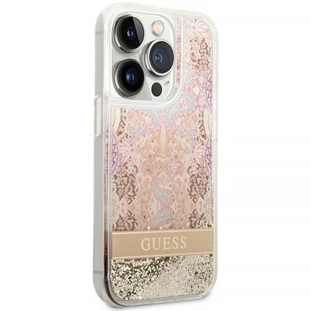 Чохол Guess Paisley Liquid Glitter для iPhone 14 Pro Gold (GUHCP14LLFLSD)