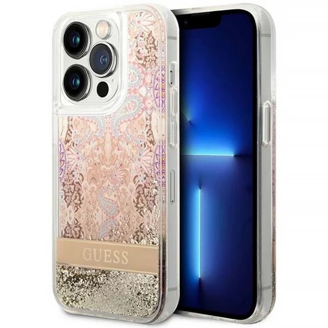 Чехол Guess Paisley Liquid Glitter для iPhone 14 Pro Gold (GUHCP14LLFLSD)