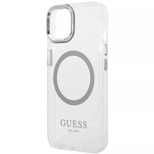 Чехол Guess Metal Outline для iPhone 14 Silver with MagSafe (GUHMP14SHTRMS)
