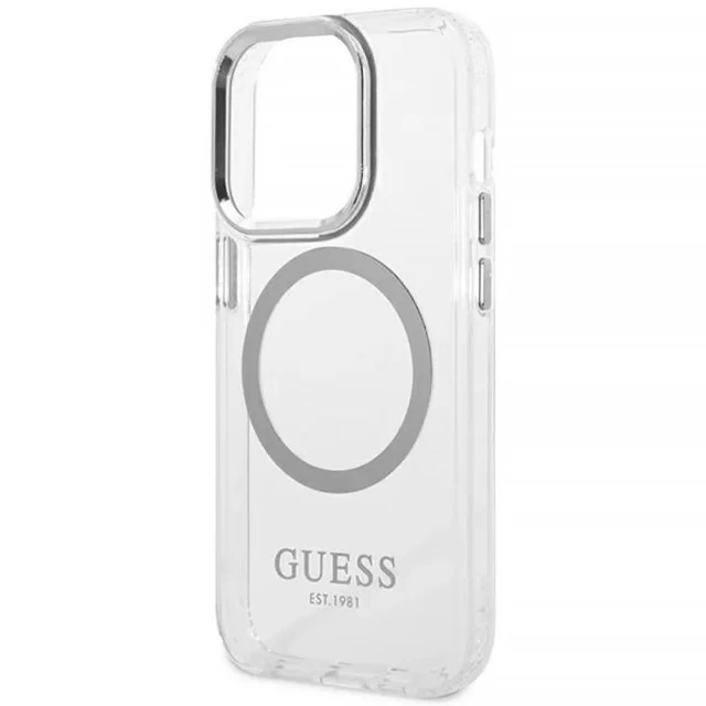 Чехол Guess Metal Outline для iPhone 14 Pro Max Silver with MagSafe (GUHMP14XHTRMS)