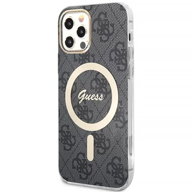 Чехол с зарядным устройством Guess 4G Print + Charger Set для iPhone 12 | 12 Pro Black with MagSafe (GUBPP12MH4EACSK)