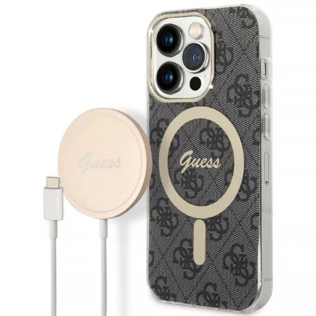 Чохол із зарядним пристроєм Guess 4G Print + Charger Set для iPhone 14 Pro Black with MagSafe (GUBPP14LH4EACSK)