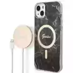 Чохол із зарядним пристроєм Guess Marble + Charger Set для iPhone 14 Black with MagSafe (GUBPP14SHMEACSK)