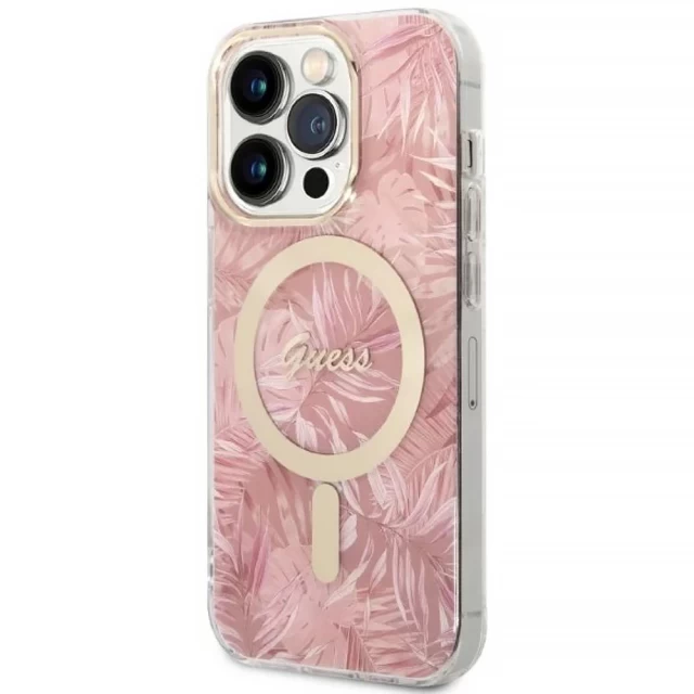 Чохол із зарядним пристроєм Guess Jungle + Charger Set для iPhone 14 Pro Max Pink with MagSafe (GUBPP14XHJEACSP)