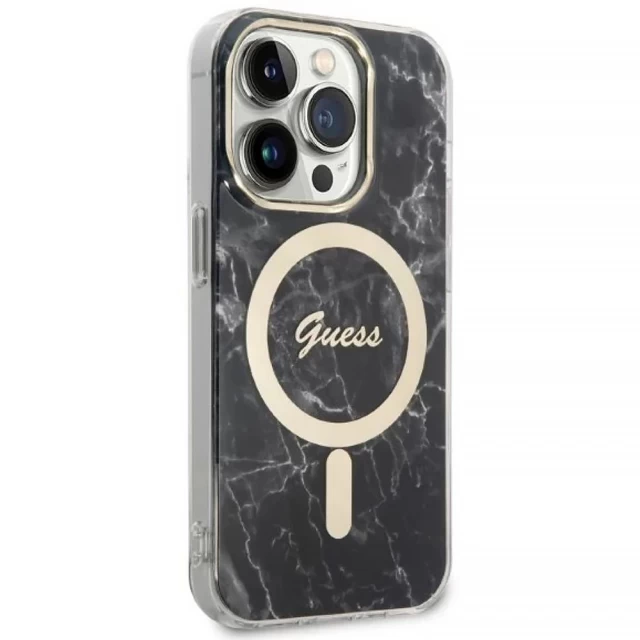 Чохол із зарядним пристроєм Guess Marble + Charger Set для iPhone 14 Pro Max Black with MagSafe (GUBPP14XHMEACSK)