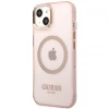 Чохол Guess Gold Outline Translucent для iPhone 13 Pink with MagSafe (GUHMP13MHTCMP)