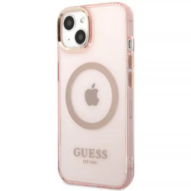 Чохол Guess Gold Outline Translucent для iPhone 13 Pink with MagSafe (GUHMP13MHTCMP)