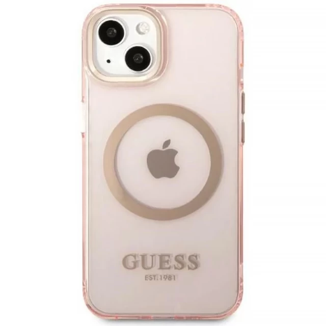 Чохол Guess Gold Outline Translucent для iPhone 13 Pink with MagSafe (GUHMP13MHTCMP)