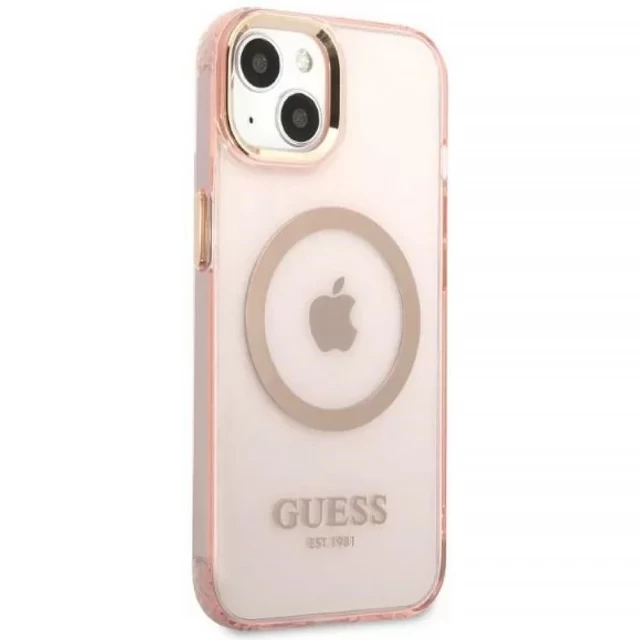 Чохол Guess Gold Outline Translucent для iPhone 13 Pink with MagSafe (GUHMP13MHTCMP)