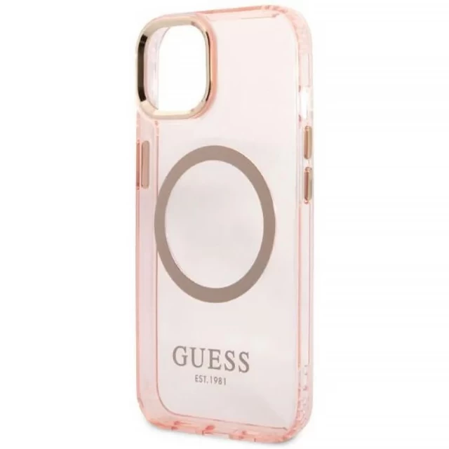 Чохол Guess Gold Outline Translucent для iPhone 13 Pink with MagSafe (GUHMP13MHTCMP)