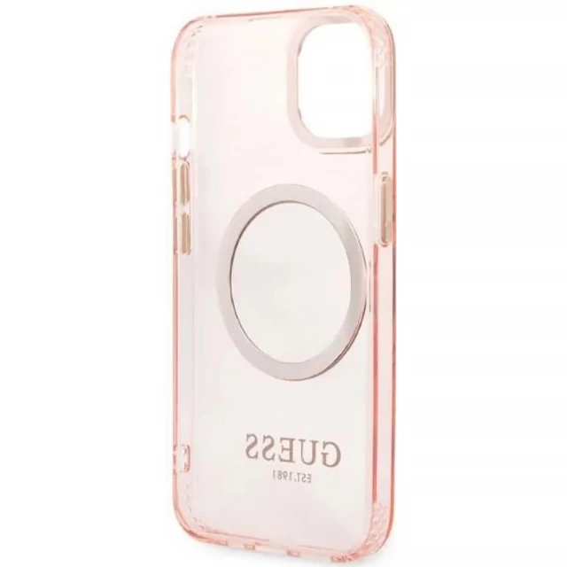 Чохол Guess Gold Outline Translucent для iPhone 13 Pink with MagSafe (GUHMP13MHTCMP)