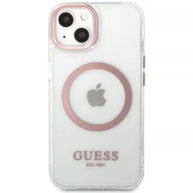 Чохол Guess Metal Outline для iPhone 13 Pink with MagSafe (GUHMP13MHTRMP)