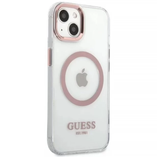 Чохол Guess Metal Outline для iPhone 13 Pink with MagSafe (GUHMP13MHTRMP)