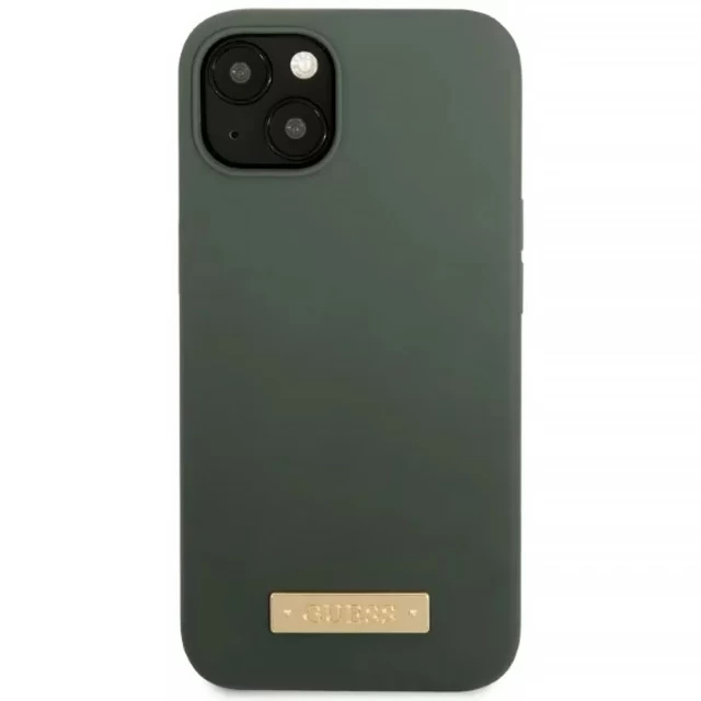 Чехол Guess Silicone Logo Plate для iPhone 13 Khaki with MagSafe (GUHMP13MSBPLA)