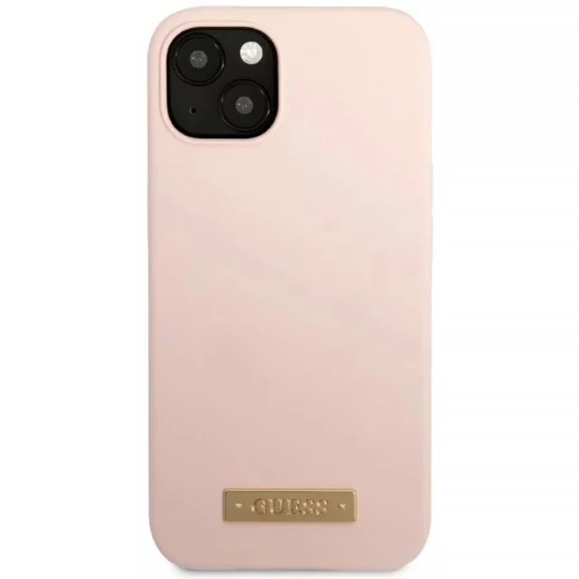 Чохол Guess Silicone Logo Plate для iPhone 13 Pink with MagSafe (GUHMP13MSBPLP)