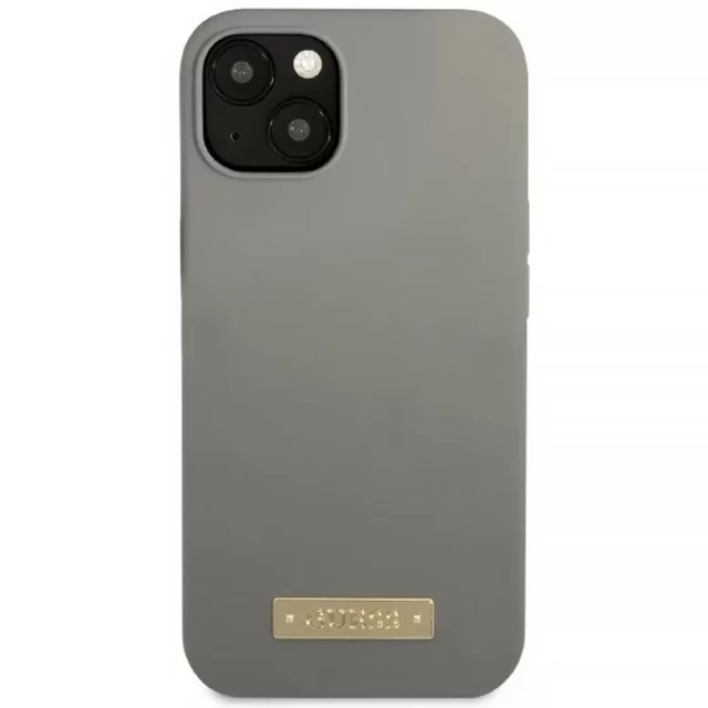 Чехол Guess Silicone Logo Plate для iPhone 13 Grey with MagSafe (GUHMP13MSPLG)