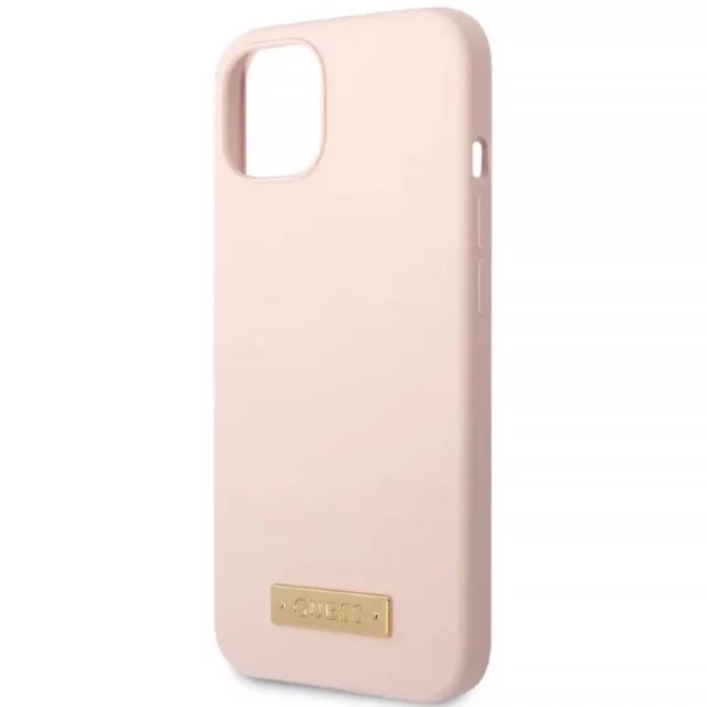 Чохол Guess Silicone Logo Plate для iPhone 13 mini Pink with MagSafe (GUHMP13SSBPLP)