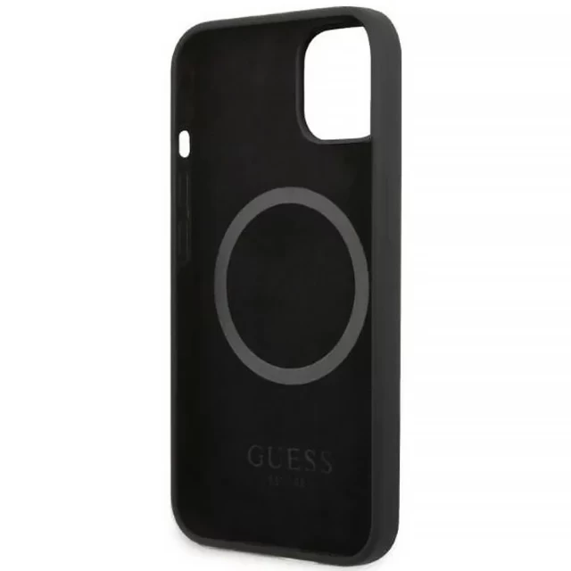Чехол Guess Silicone Logo Plate для iPhone 13 mini Black with MagSafe (GUHMP13SSPLK)