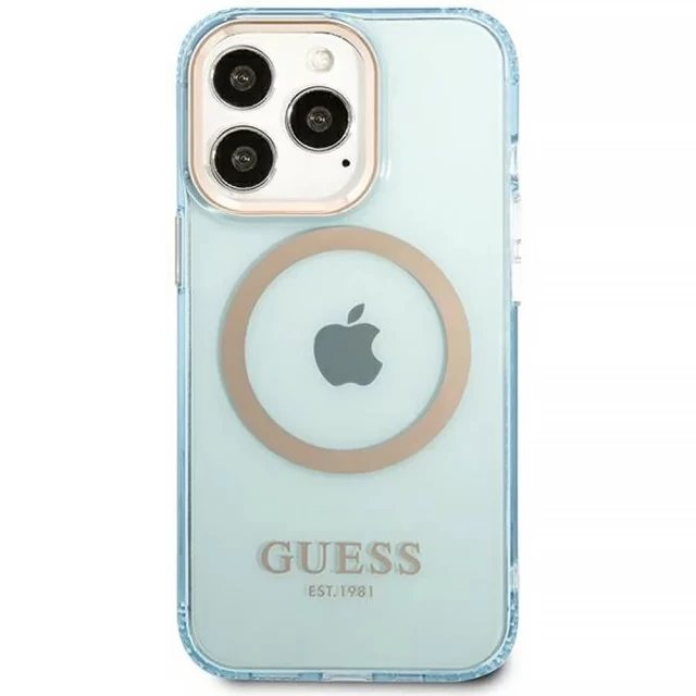 Чохол Guess Gold Outline Translucent для iPhone 13 Pro Max Blue with MagSafe (GUHMP13XHTCMB)