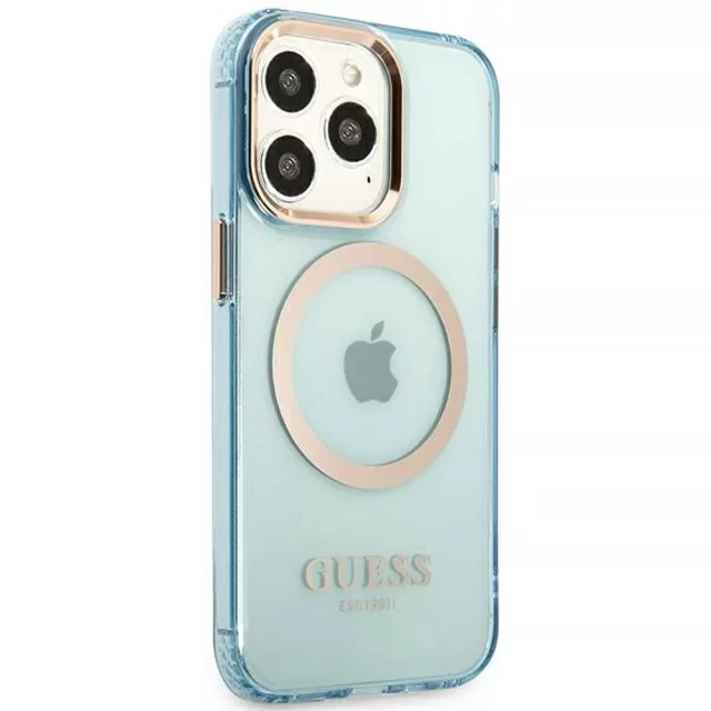 Чехол Guess Gold Outline Translucent для iPhone 13 Pro Max Blue with MagSafe (GUHMP13XHTCMB)