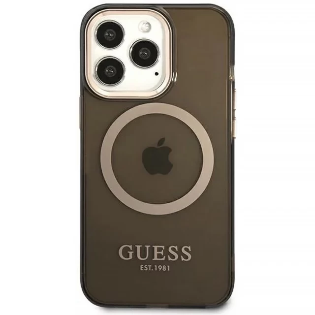 Чехол Guess Gold Outline Translucent для iPhone 13 Pro Max Black with MagSafe (GUHMP13XHTCMK)