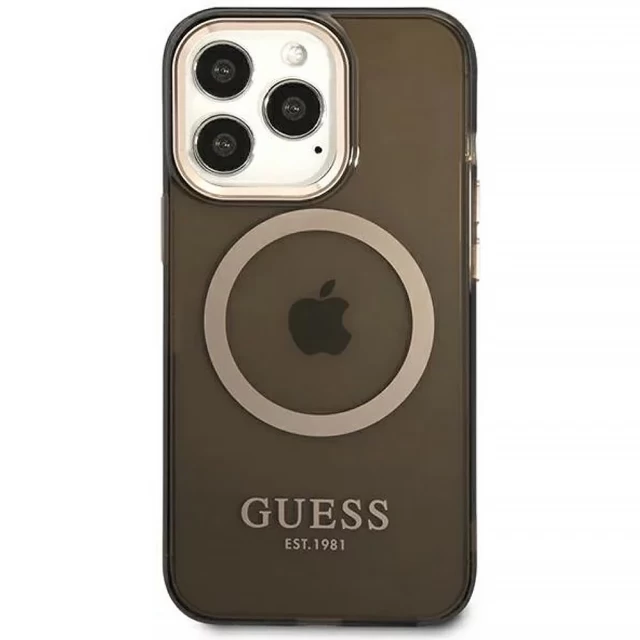 Чохол Guess Gold Outline Translucent для iPhone 13 Pro Max Black with MagSafe (GUHMP13XHTCMK)