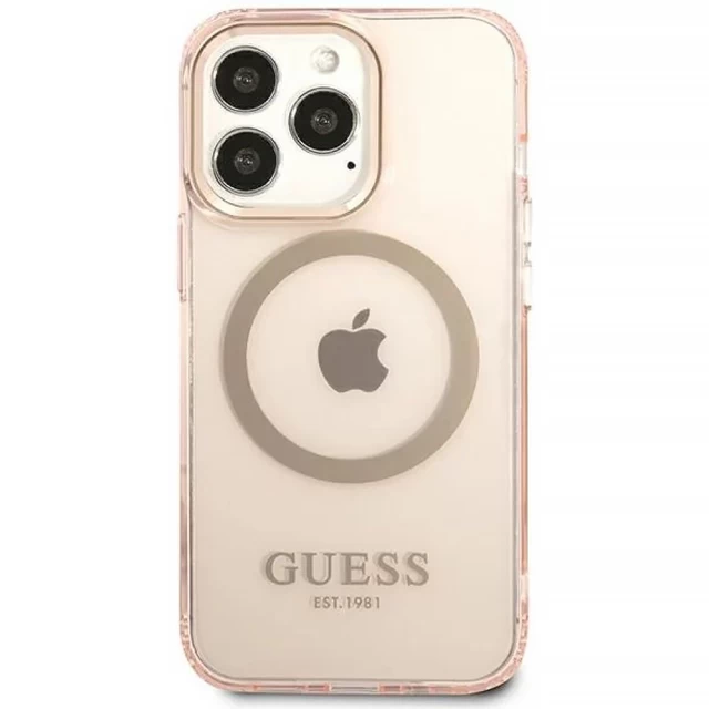 Чохол Guess Gold Outline Translucent для iPhone 13 Pro Max Pink with MagSafe (GUHMP13XHTCMP)