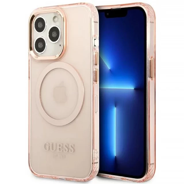 Чохол Guess Gold Outline Translucent для iPhone 13 Pro Max Pink with MagSafe (GUHMP13XHTCMP)